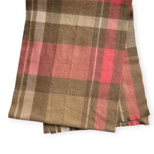 Brown, Pink and Tan Plaid Scarf for Casual  Wear